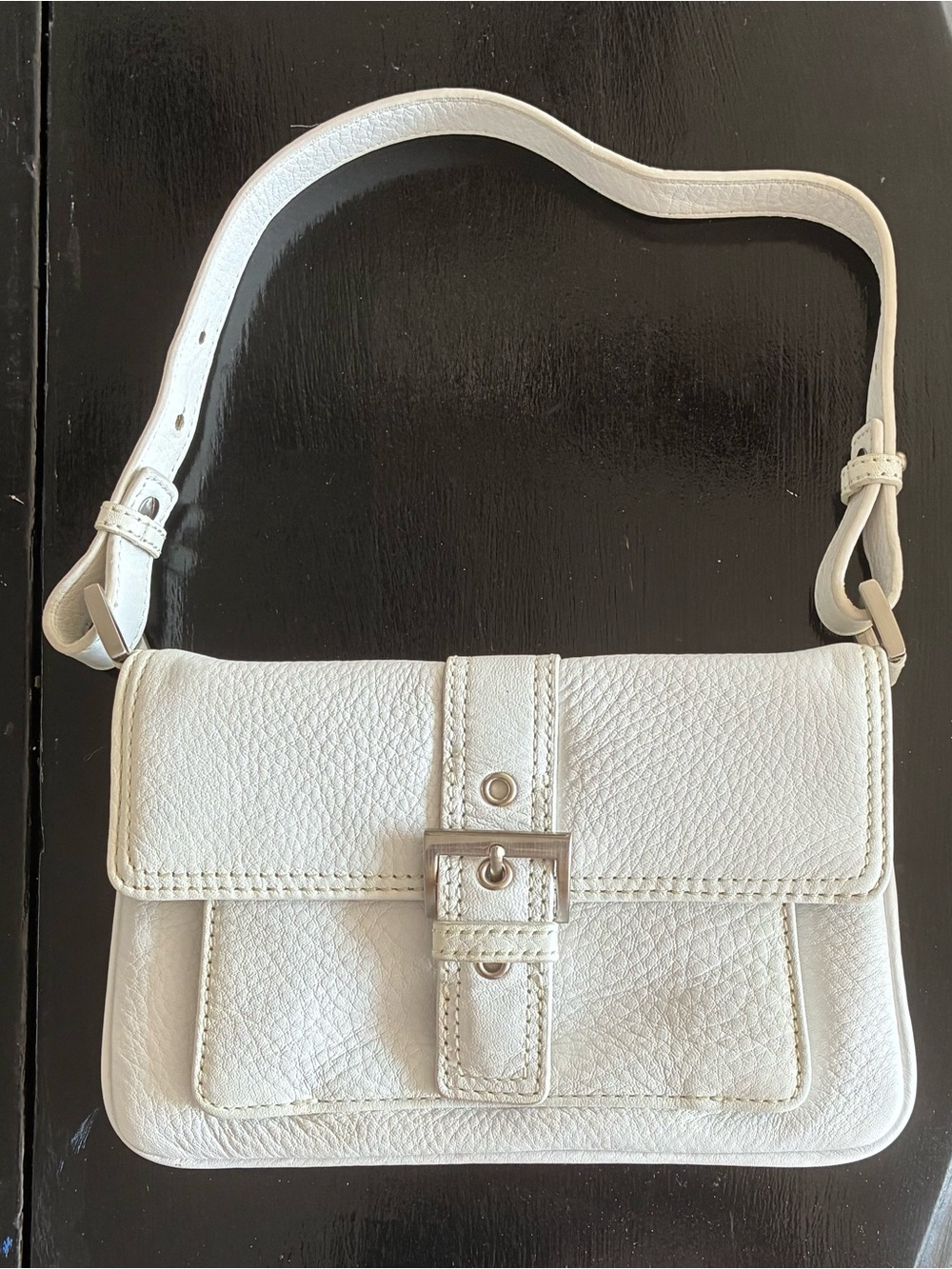 Talbots White Leather Buckle-Front Crossbody Bag